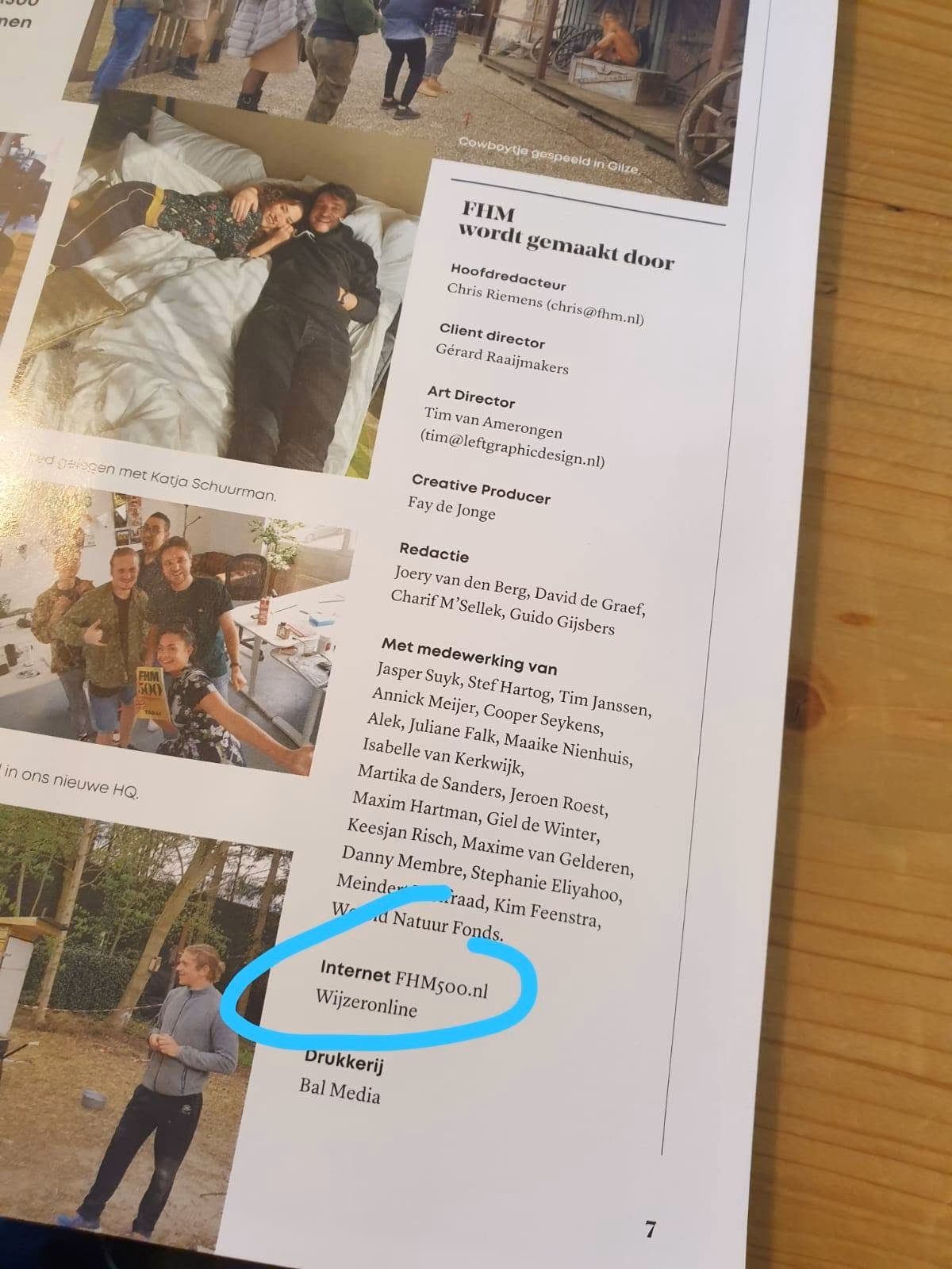 Colofon van de FHM500 met Wijzeronline als bouwer van de website