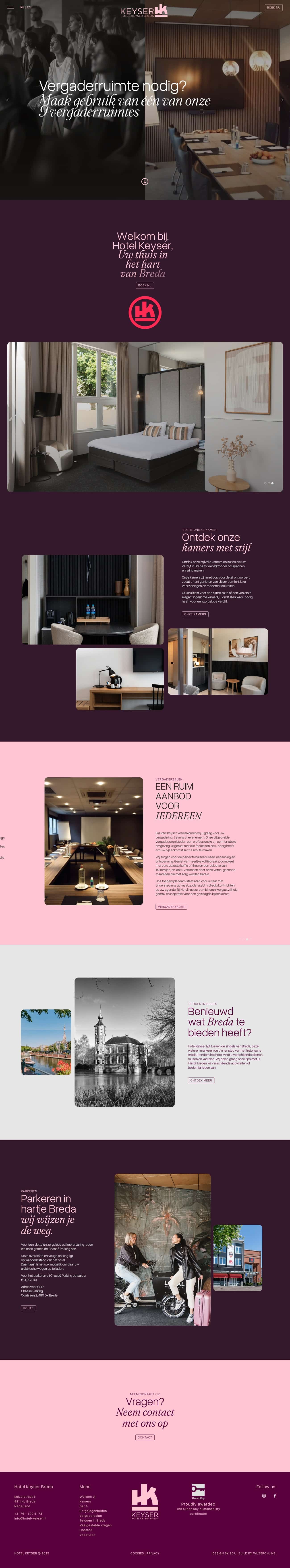 Website van Hotel Keyser op desktop