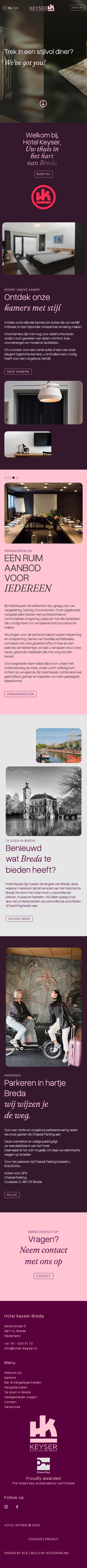 Website van Hotel Keyser op mobiel