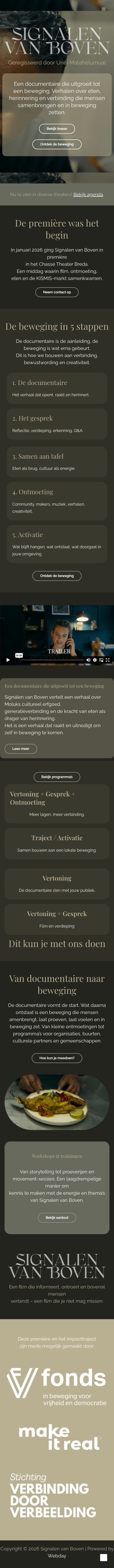 Website van Signalen van Boven op mobiel