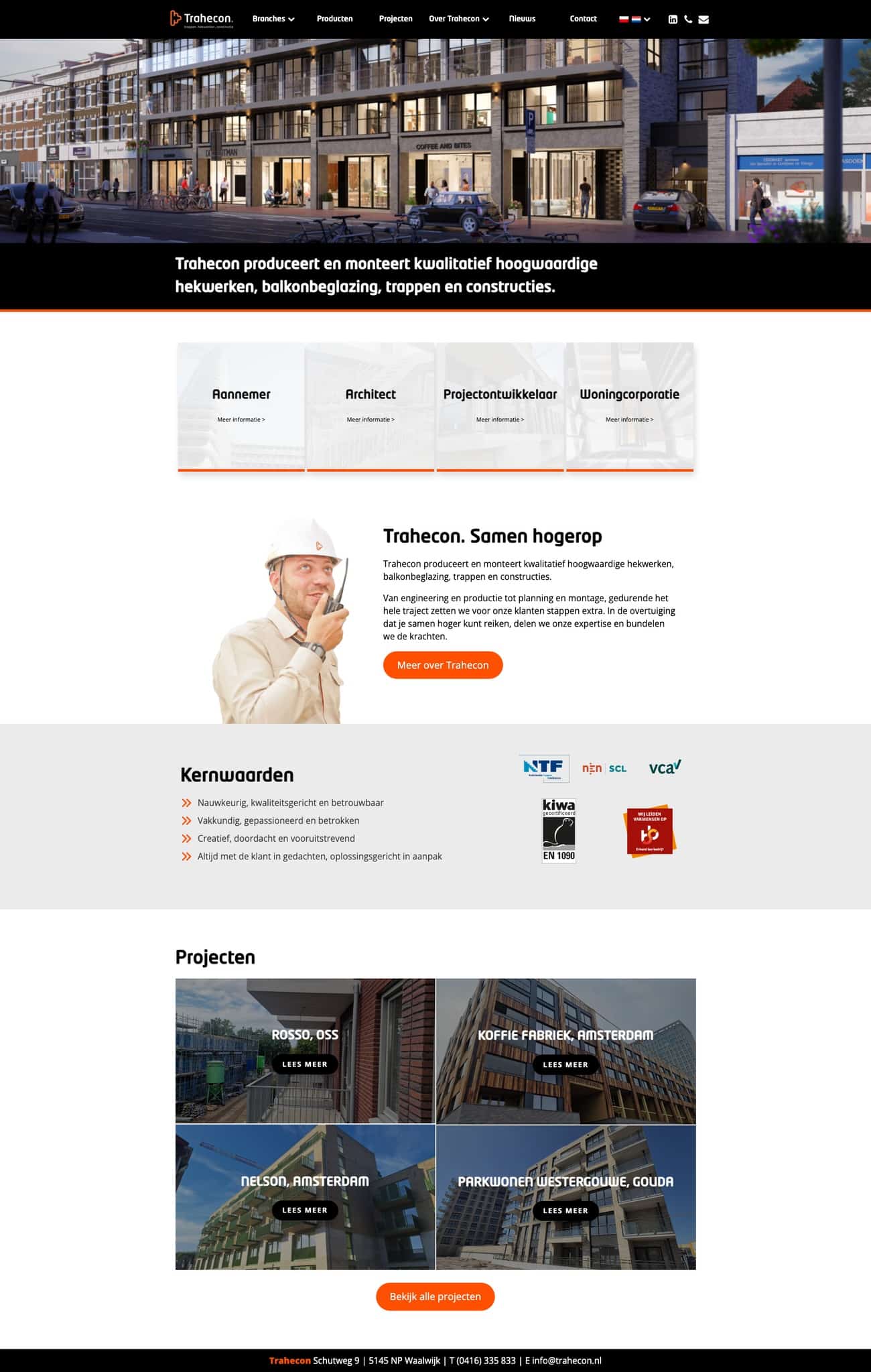 Website van Trahecon op desktop