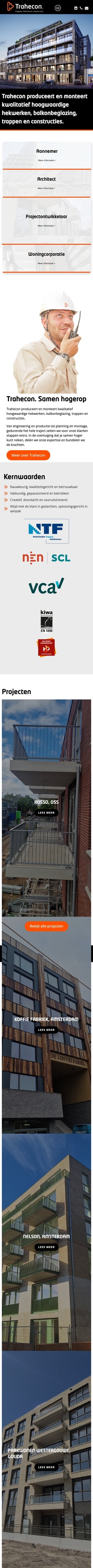Website van Trahecon op mobiel