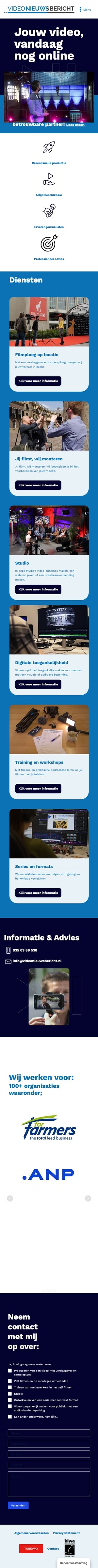 Website van Videonieuwsbericht op mobiel